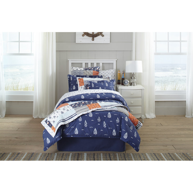 Away at Sea Blue and White Cotton Queen Duvet Set