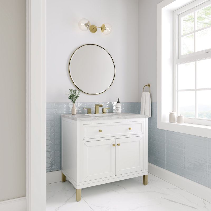 Chicago 36' W Single Vanity, Victorian Silver, 8" Widespread, Glossy White