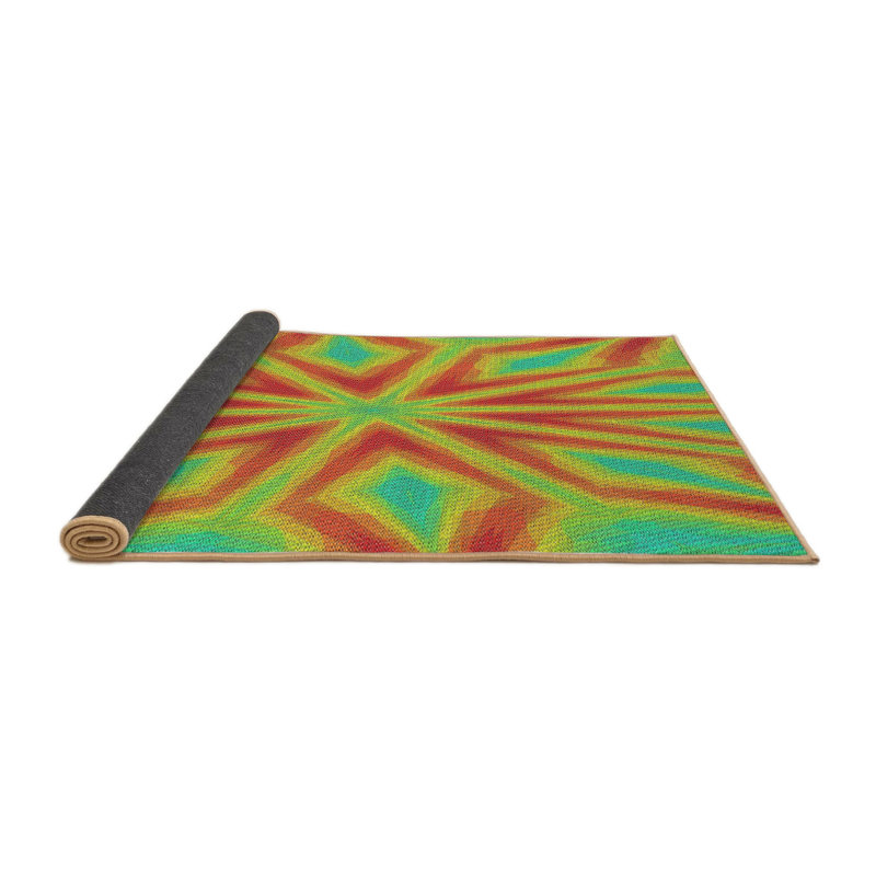 Tapis vert/orange à motifs, Rond 8 pi