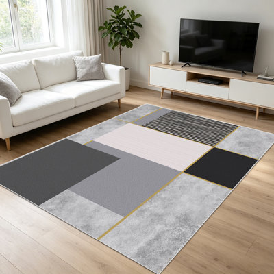 Tapis à motifs géométriques 1 pièce pour le salon, doux et confortable, convient à toutes les saisons, facile à entretenir, tapis d'intérieur lavable à la machine, convient à la chambre à coucher, à la salle à manger, au couloir, au bureau, au patio, à la maison, à la décoration extérieure