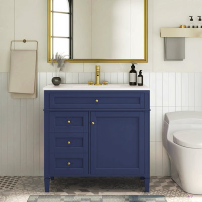 Meuble-lavabo de 36 po avec lavabo supérieur, meuble-lavabo moderne avec 2 tiroirs et tiroir escamotable, meuble-lavabo simple