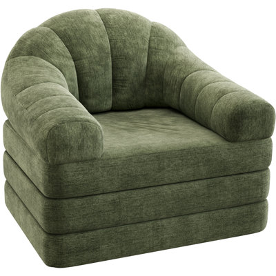 2-in-1 Folding Accent Chair, Plush Convertible Bean Bag Chair to Floor Sleeper, Multi-Functional Single Sofa Bed for Living Room & Small Spaces, Green