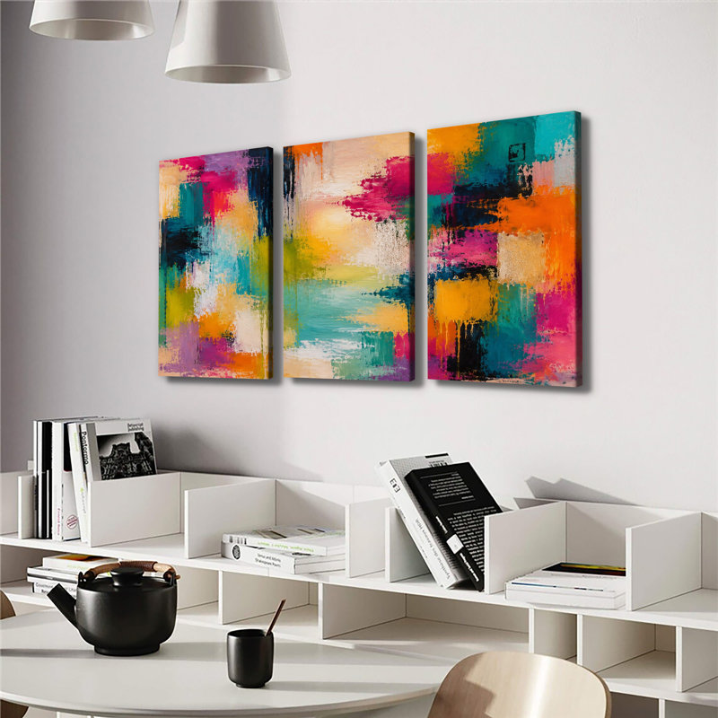 «Vibrant Color Block Drip», reproduction d'art texturée sur toile tendue 3PC, H 12 po x l 24 po x P 1 po