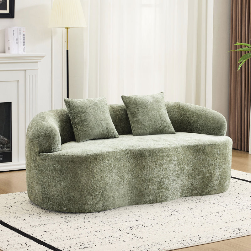 Courbé avec accents crème, canapé à compression 2 coussins, sans assemblage, facile à nettoyer, idéal pour les petits espaces dans la chambre à coucher, siège minimaliste, accoudoir rond coloré, rembourrage en mousse et à ressorts,