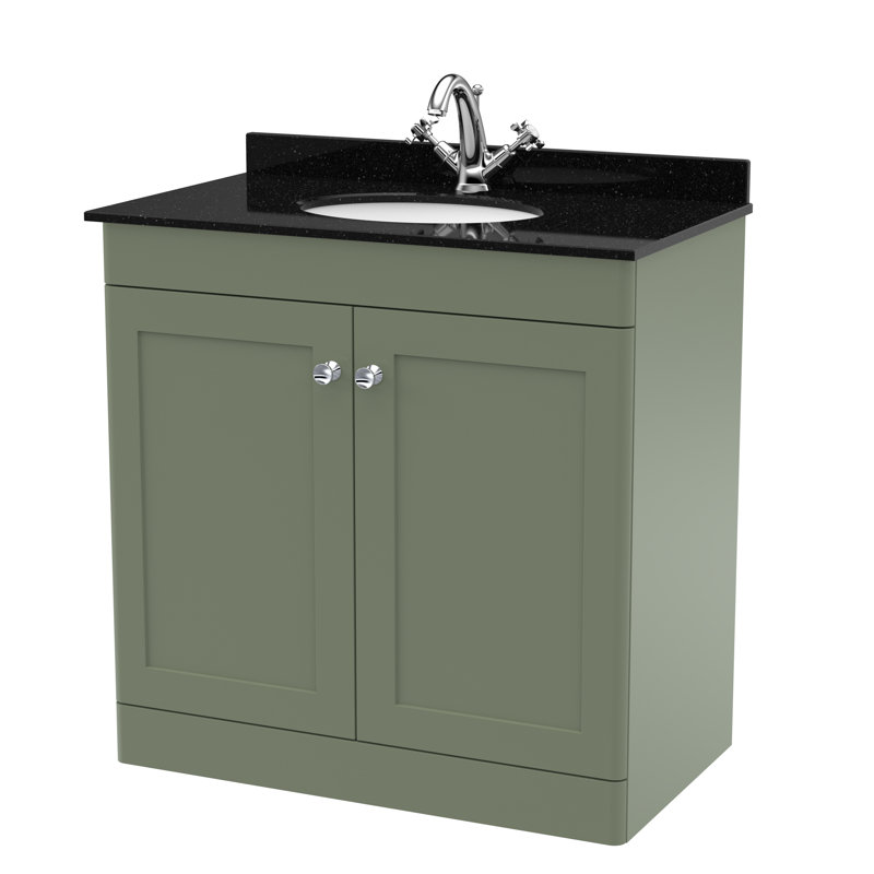 Classique 820mm Single Bathroom Vanity with Drop In Vitreous China Basin, Black, Satin Green