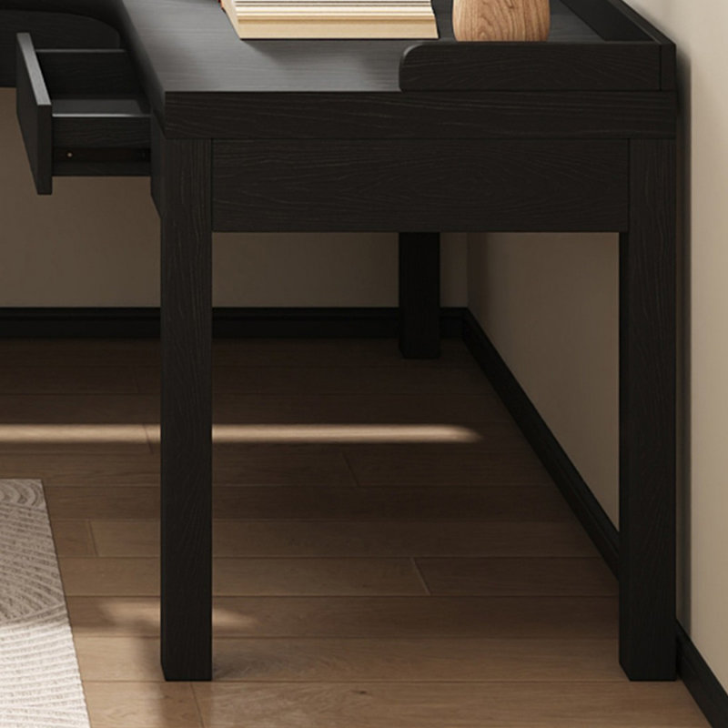 Bureau d'écriture en L en bois massif noir avec tiroirs, H 29,53 po x l 62,99 po x P 47,24 po, Retour à droite