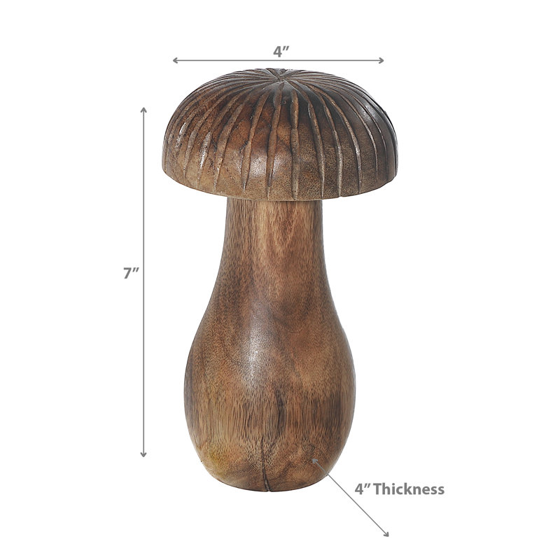 Petit champignon manguier en bois, Brun, H 7,25 po x l 4,5 po x P 4,5 po
