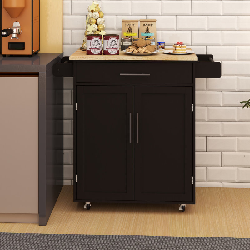 Îlot de cuisine avec chariot à roulettes, îlot de cuisine avec tablettes réglables et porte-serviettes, Noir 3