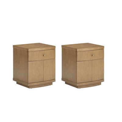 Fluted Bedside Table With Drawer And Cabinet Stroage