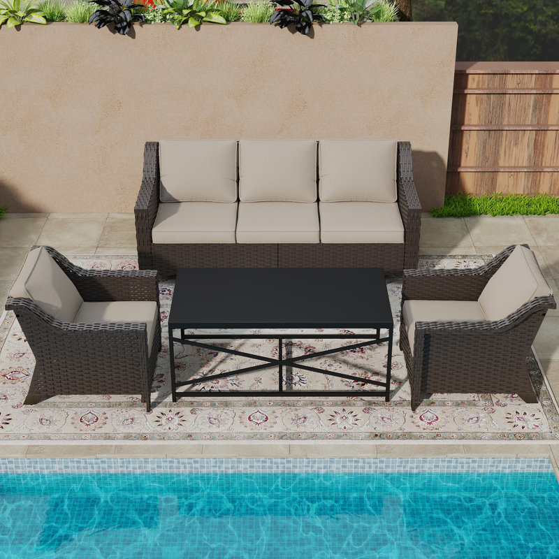 5-Person Durable PE Rattan Outdoor Conversation Set, Beige