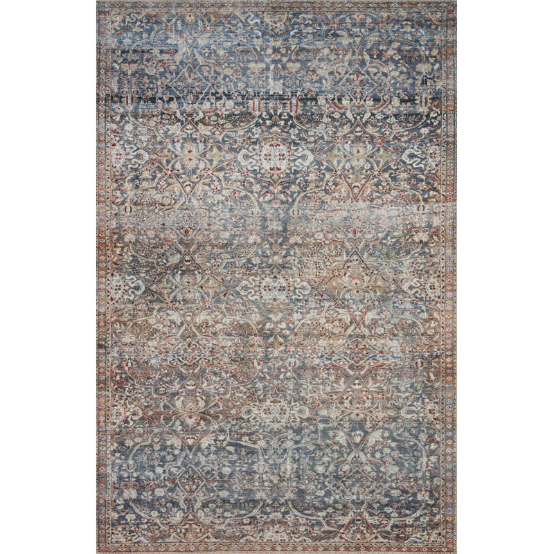 Chris Loves Julia x Loloi Jules Oriental Denim/Spice Area Rug, Rectangle 2'3" x 3'9"