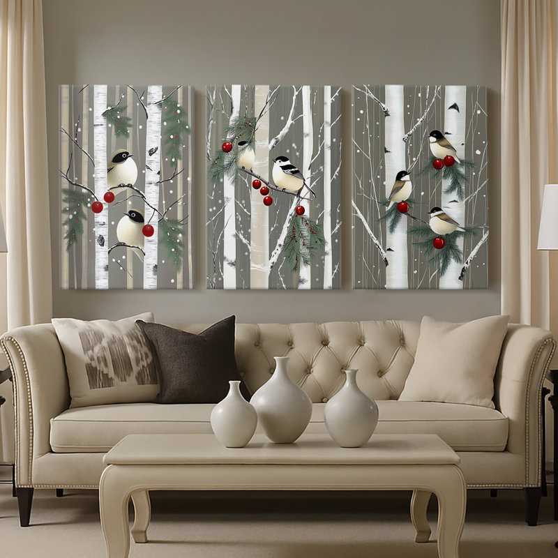 Christmas Holiday Art CI - Toile tendue avec châssis sur mesure - 3 pièces, H 12 po x l 24 po