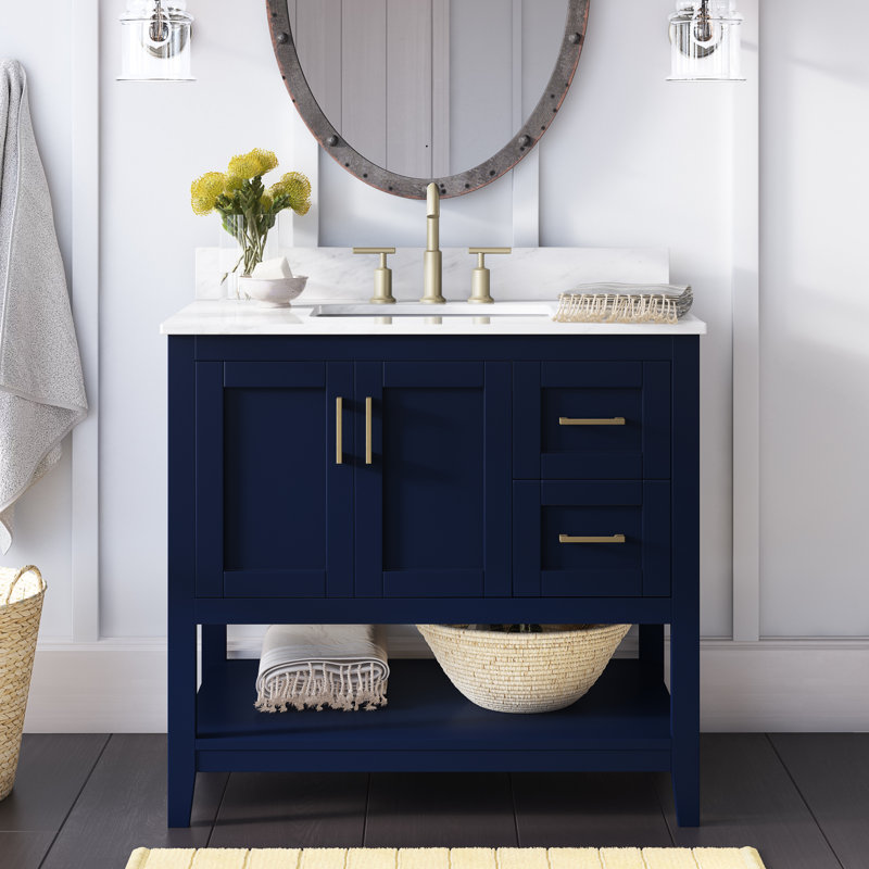 Scottsbluff 36'' Single Bathroom Vanity with Engineered Marble Top, Blue