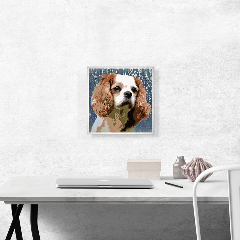 " Cavalier King Charles Spaniel Dog Breed Blue " Painting Print, 12" H x 12" W x 1.5" D