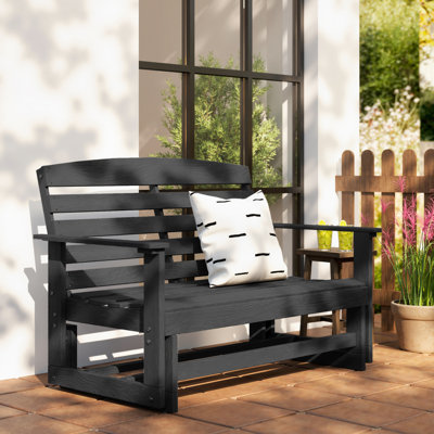 Causeuse de balançoire double pour 2 personnes avec banc oscillant pour terrasse et cadre en PEHD à lattes pour porche de jardin, noir vieilli, bois