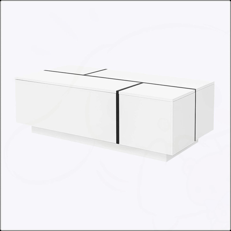 Table basse extensible avec finition ultrabrillante et rangement caché, multifonctionnelle pour le salon, Blanc