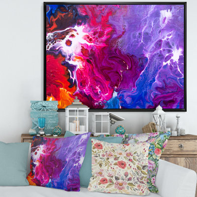 Fuchia mauve blanc et bleu liquide - Peinture sur toile