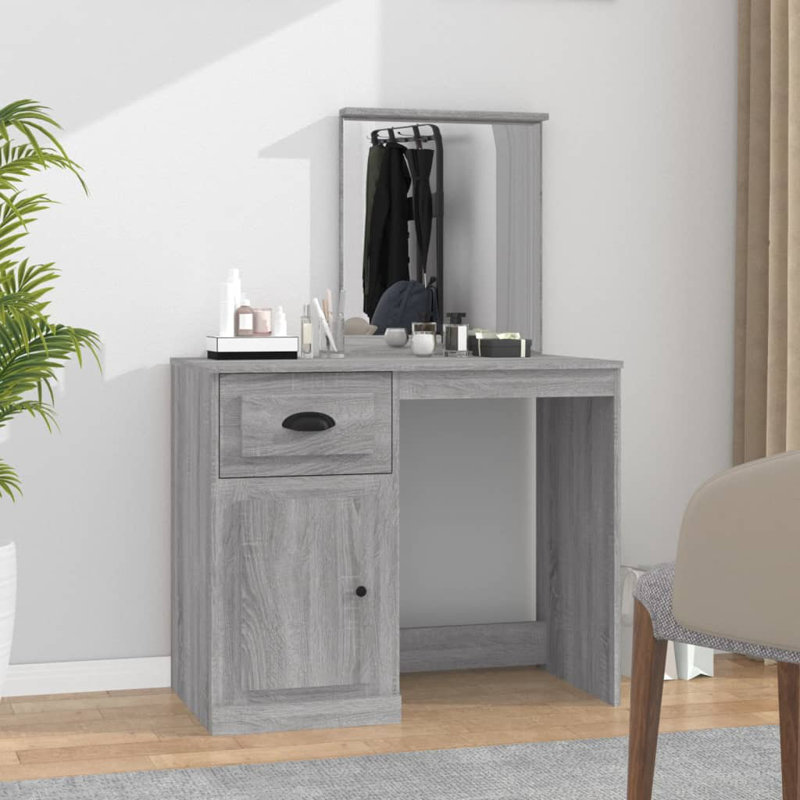  Coiffeuse moyenne en bois d'ingénierie, Chêne brun, with mirror