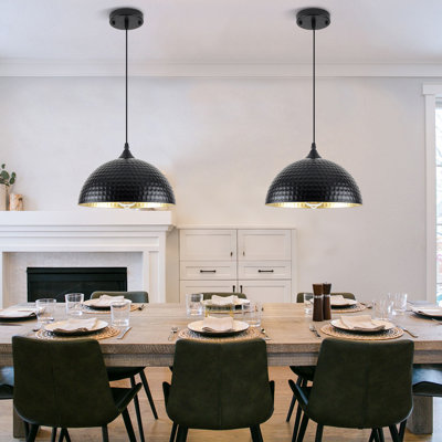 Luminaire suspendu noir pour îlot de cuisine, paquet de 2, luminaire suspendu dôme martelé de 12 pouces, luminaire suspendu de style campagnard, luminaire industriel martelé pour cuisine, salle à manger, grange