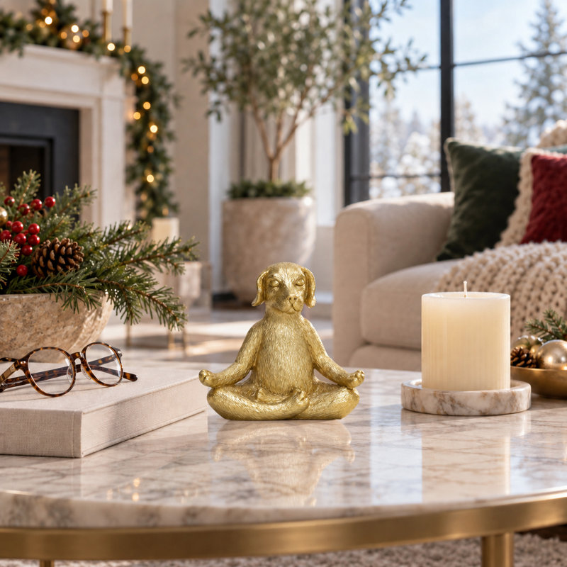 Salter Meditating Dog Polyresin Figurine, Gold