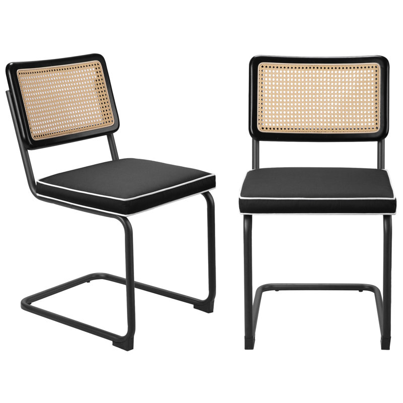 Ajka 19.5'' H Tufted Upholstered Metal Side Chair, Black, Black