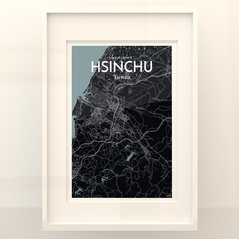 Hsinchu City Map In Midnight - No Frame Print, 27.6cm H x 19.7cm W x 0.05cm D