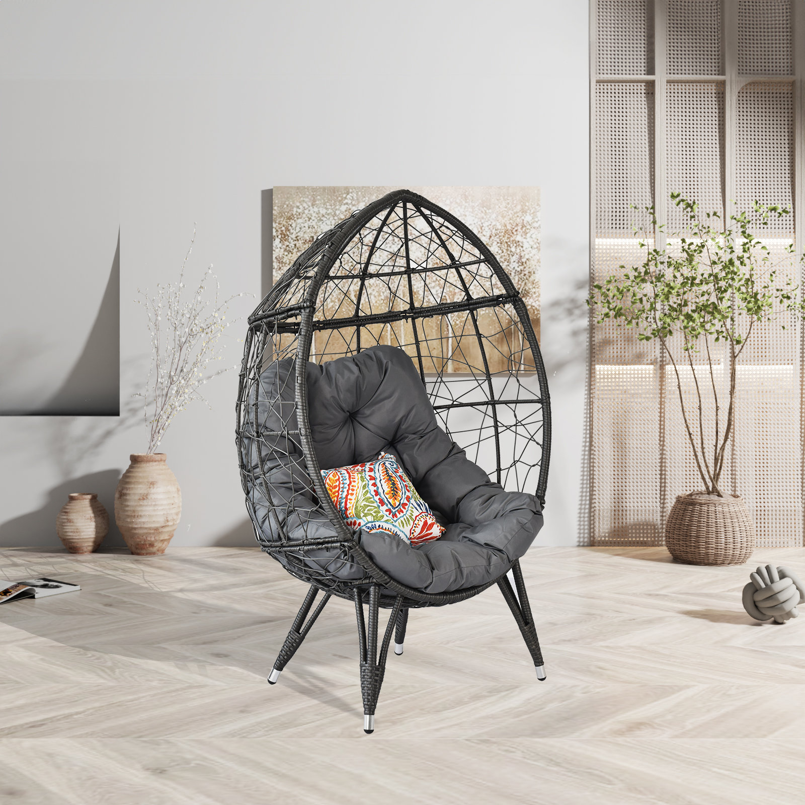 Oversized Round Basket Chair Outsunny 360? Swivel Rattan Papasan