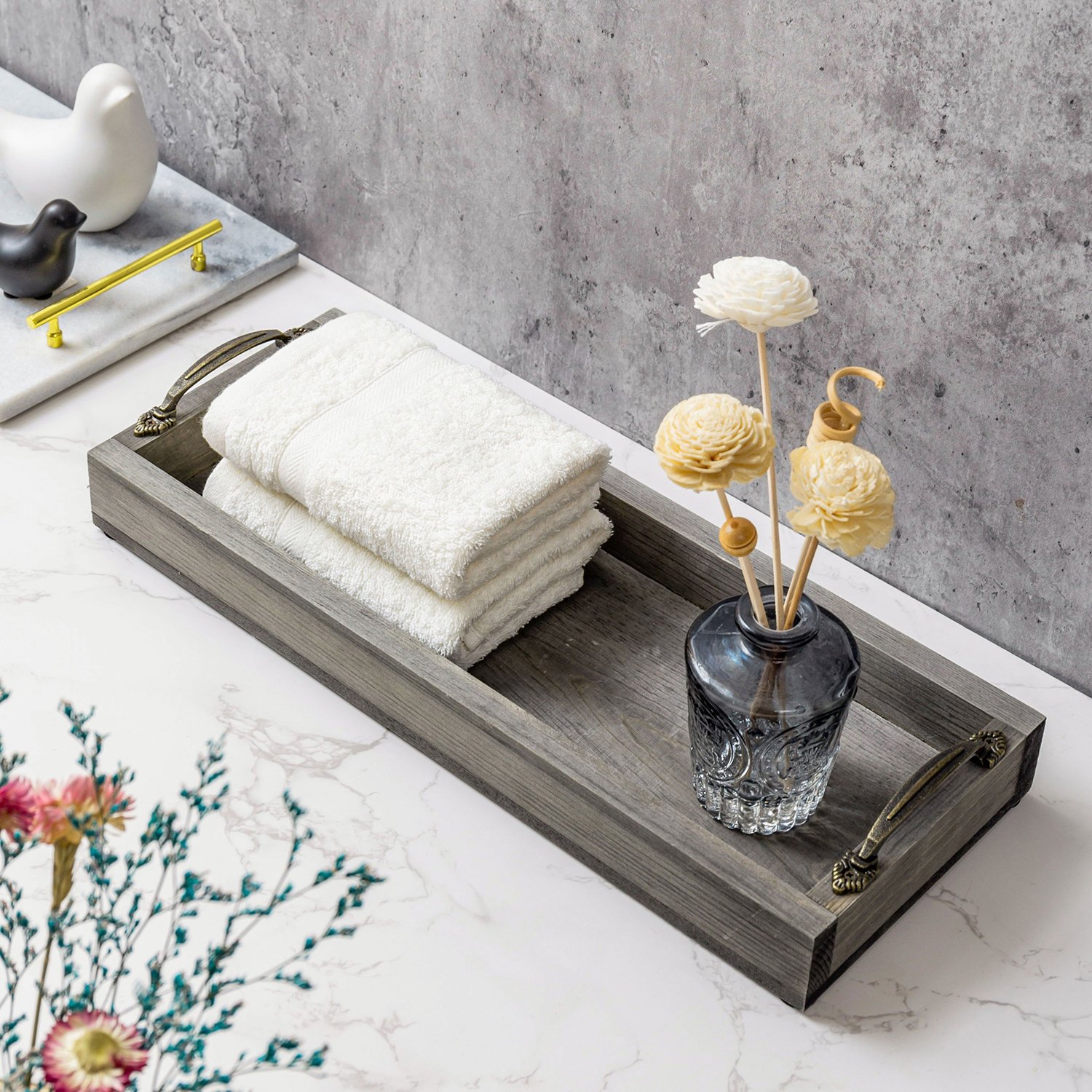 Gracie Oaks Wood Bathroom Accessory Tray & Reviews | Wayfair
