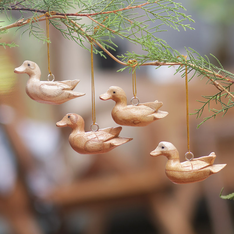 Novica Handmade Swimming Ducks Wood Ornaments (Set Of 4)