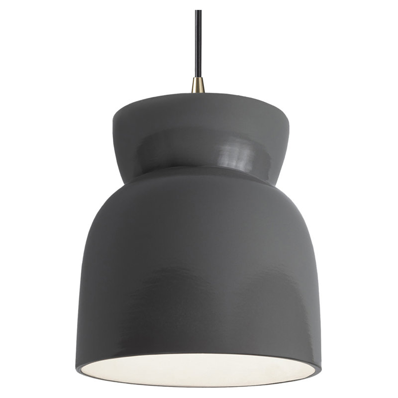 Luminaire suspendu simple en forme de sablier à DEL Sadaris, Gris brillant, Laiton antique