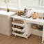 Table de couture pliante 4-en-1 avec roues verrouillables - Poste de travail multifonctionnel, table de bout, bureau d'ordinateur et rangement de cuisine avec tablettes, table de machine à coudre roulante blanche pour appartements