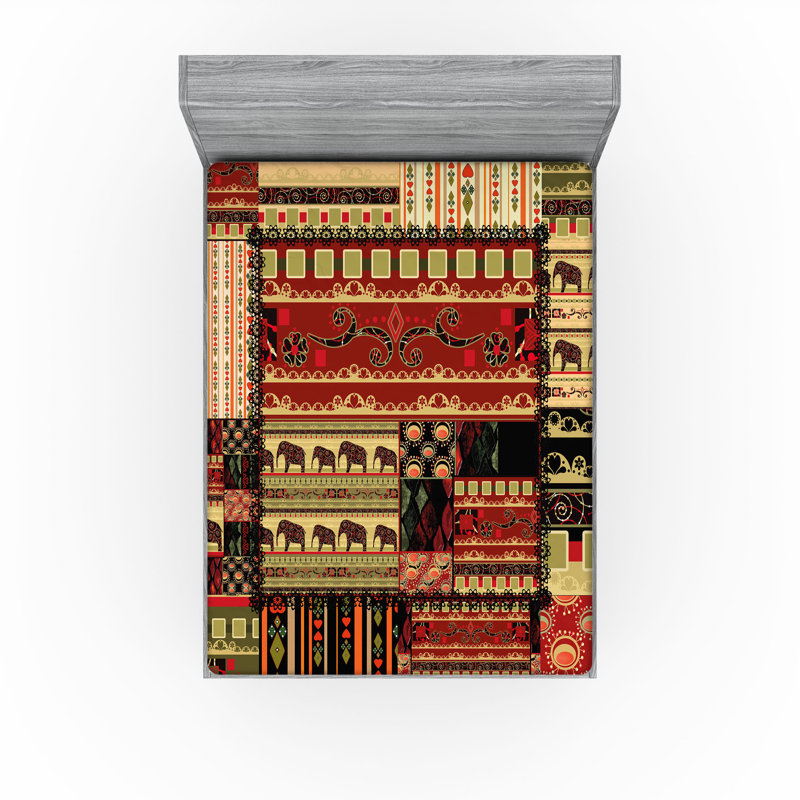 Ambesonne African Fitted Sheet 2-Pack Patchwork Style Red Green Black, Full Sheet Set
