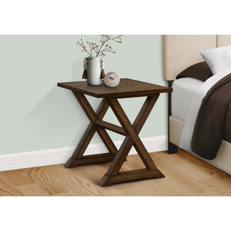 Table de bout, table d'appoint, carré, table de chevet, chambre à coucher, lampe, transitionnel, Noyer brun