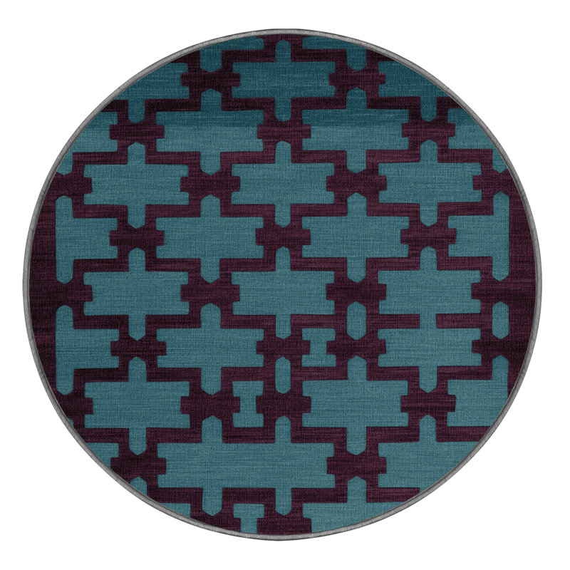 Tapis brun treillis lavable à la machine, Rond 3 pi
