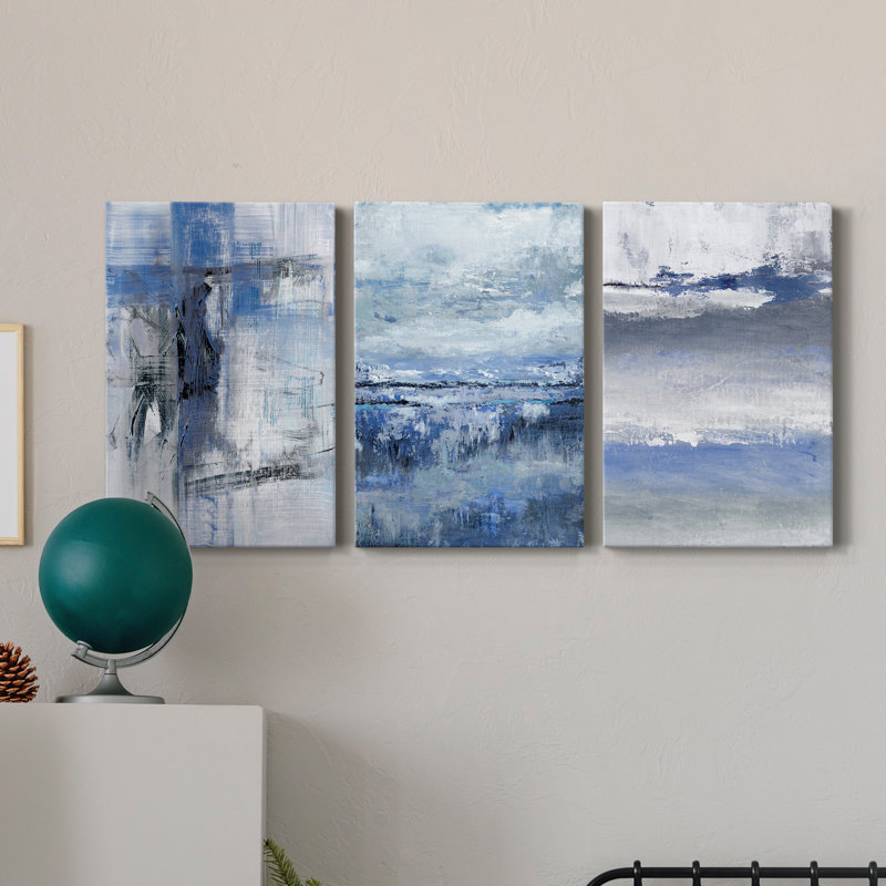 «Soft Solace Indigo», ensemble de 3 peintures sur toile tendue, H 48 po x l 96 po x P 1 po
