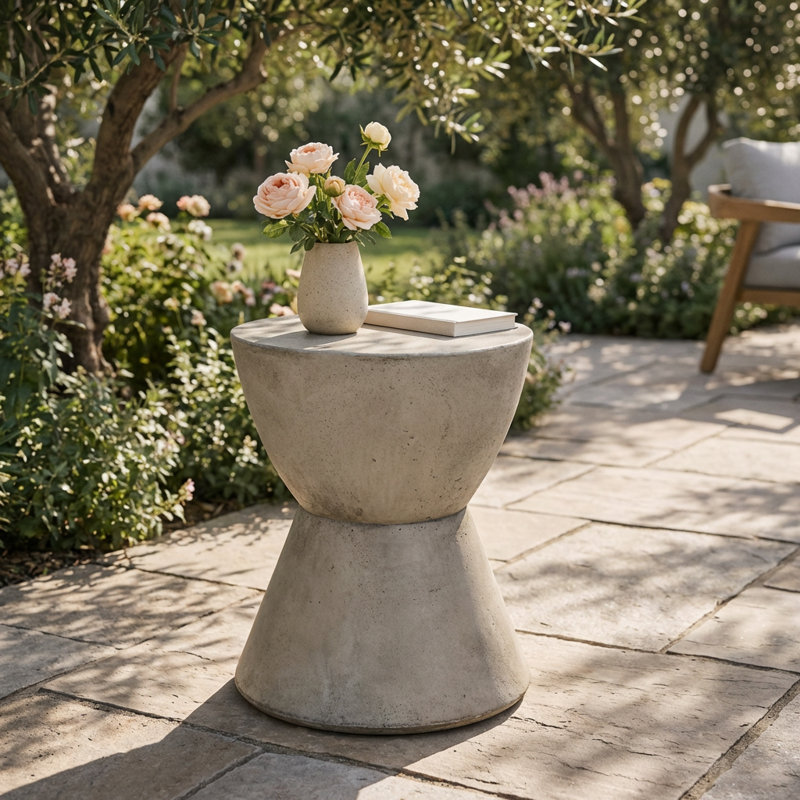 Table d'appoint moderne avec piédestal en béton léger pour l'extérieur