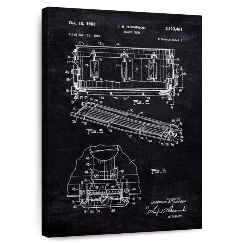 Caisse claire, brevet rétro, H 51 po x l 34 po