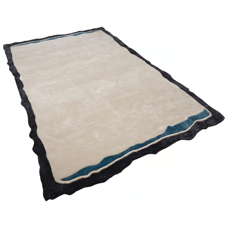 Tapis touffeté beige et noir à motif de rayures en viscose tissé à la machine Special Design