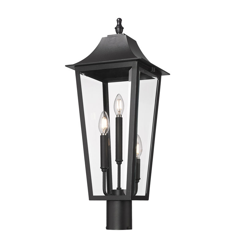 Black 3-Light Outdoor Post Mount Fixture with Clear Glass