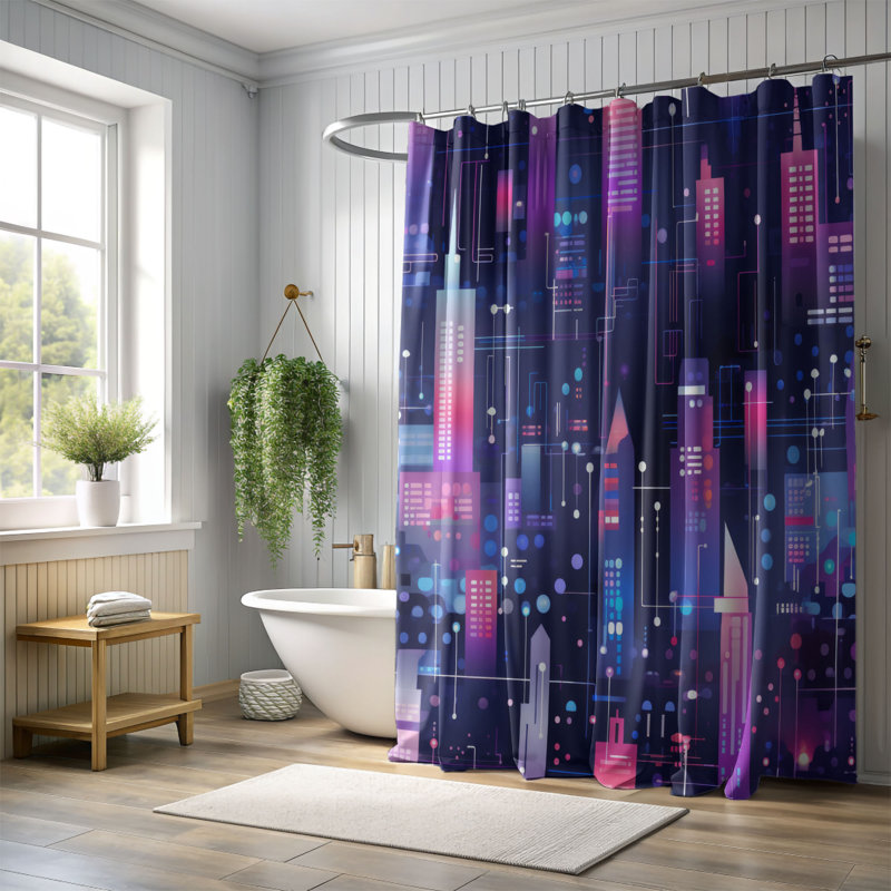 Rideau de douche Neon Skyline - Premium, H 74 po x l 71 po