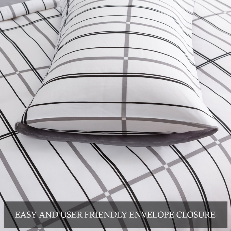 Soft Touch Reversible Duvet Cover Set with Secure Zipper & Corner Ties, Super King Duvet Cover + 2 Standard Pillowcases