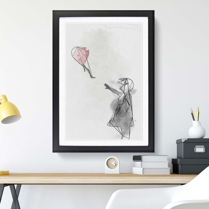 Red Balloon Girl in Abstract by Banksy - Picture Frame Graphic Art Print, Black Framed, 65cm H x 48cm W x 2cm D