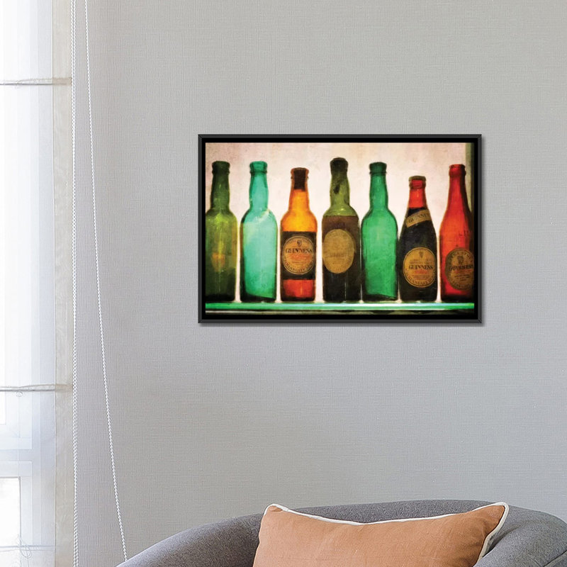 « rétro guiness bouteilles », impression sur toile, H 18 po x l 26 po x P 1,5 po, Toile avec cadre noir, Pas de tapis