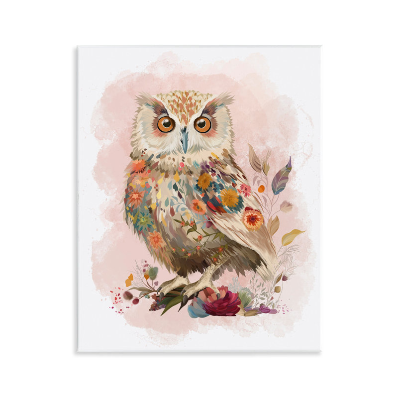 Owl & Wild Blooms Wall Plaque Art by Fab Funky