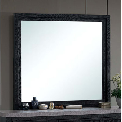 Miroir Grande avec verre à faible distorsion et cadre en stratifié de grain de bois noir, parfait pour les chambres à coucher modernes