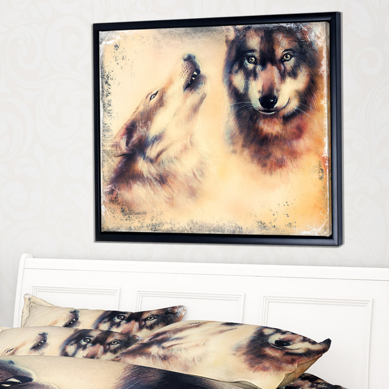 «Howling Wolf», peinture, H 16 po x l 32 po x P 1 po, Toile sur cadre