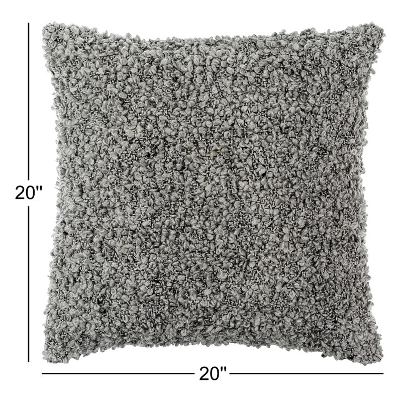 Anella Polyester Throw Square Pillow Cover, Gris, H 20 po x l 20 po, Polyester/ bourre en polyester