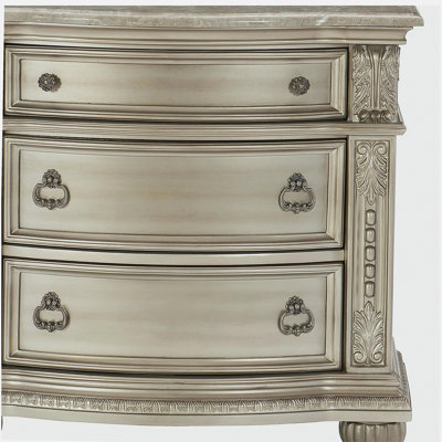 Silver Finish European Design 1pc Nightstand w Genuine Marble Top Traditional Bedroom Furniture