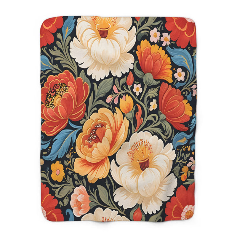 «Whimsical Flower Carnival» - couverture en sherpa de qualité supérieure - reproduction d'art luxueuse, Grand lit