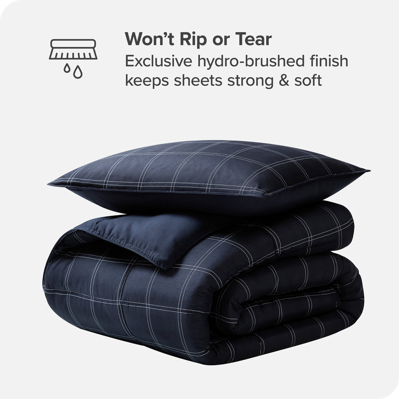 Ensemble d'édredon en duvet synthétique, Édredon simple TG + 1 taie décorative standard, Minuit / blanc - carreaux modernes